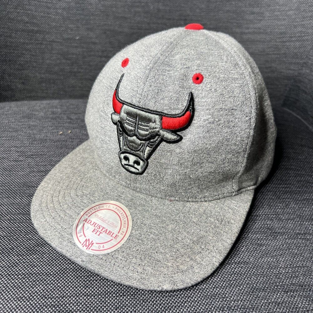 Mitchell & Ness Chicago Bulls Snapback Hat Baseball Cap Gray Bull Logo NBA NWT - Picture 1 of 13